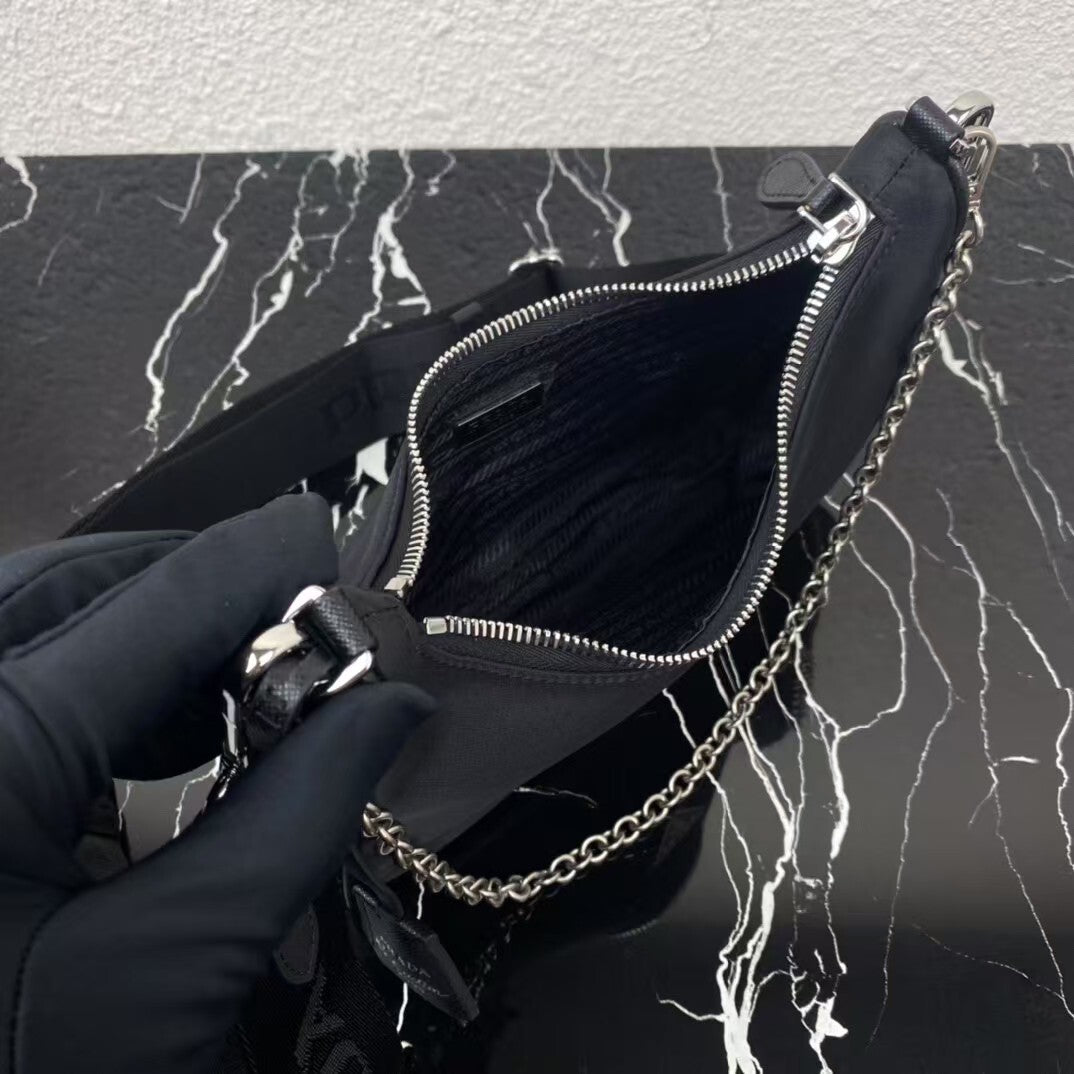 Prada | Black Nylon Chain Shoulder Bag